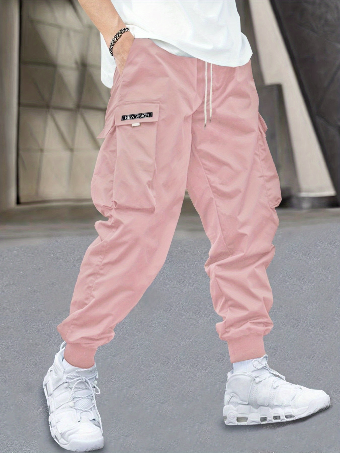 Men's Stylish Letter Graphic Cargo Pants with Flap Pockets - Drawstring Waist for Comfort