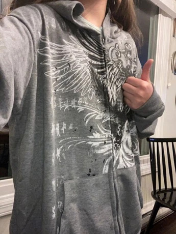 Zipper cardigan hooded European and American style Y2K retro loose version personalized street eagle print women's sweatshirt