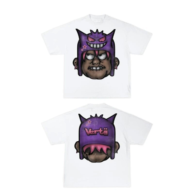 Maxct street fashion men streetwear Street T-shirt Men's Y2g Hip Hop Rock Cartoon Pattern Printed Sweatshirt Graffiti Graphic Oversized round Neck Short Sleeve