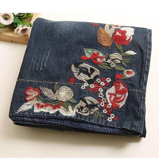 Maxct Women Retro Embroidered Denim Wide-Leg Pants
