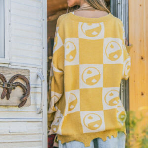 Maxct &And The Why Checkerboard Sweater with Yin Yang Pattern