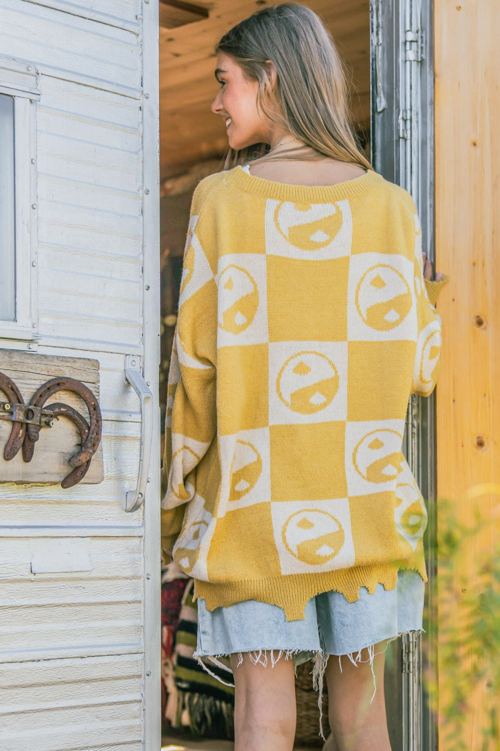 Maxct &And The Why Checkerboard Sweater with Yin Yang Pattern