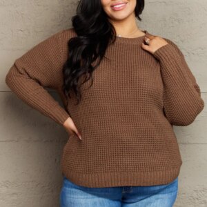 Maxct &Zenana Breezy Days Plus Size High Low Waffle Knit Sweater