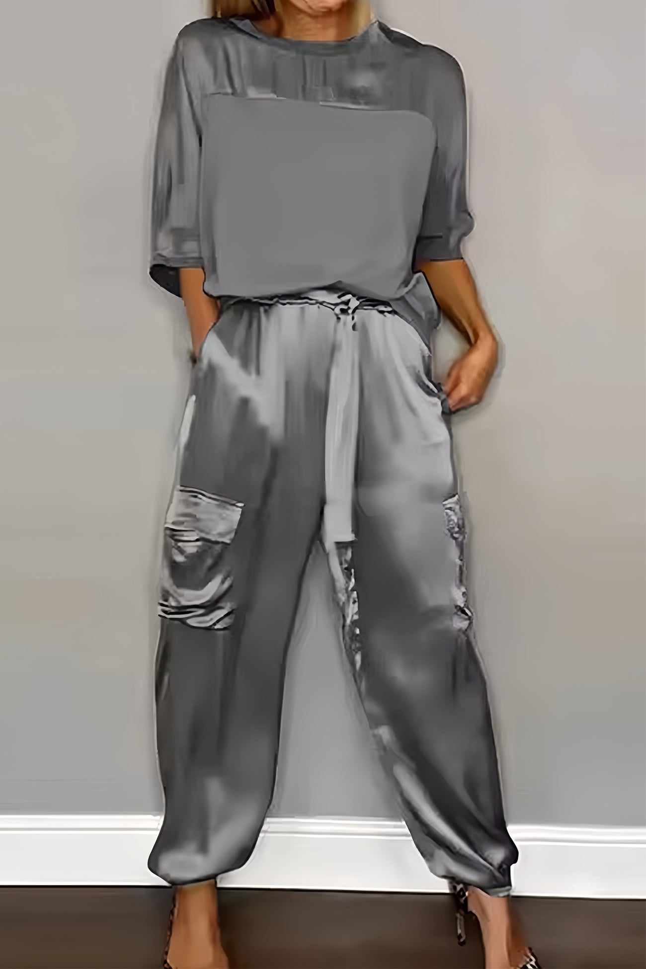 Maxct Satin Half Sleeve Shirt Two-piece Pants Set
