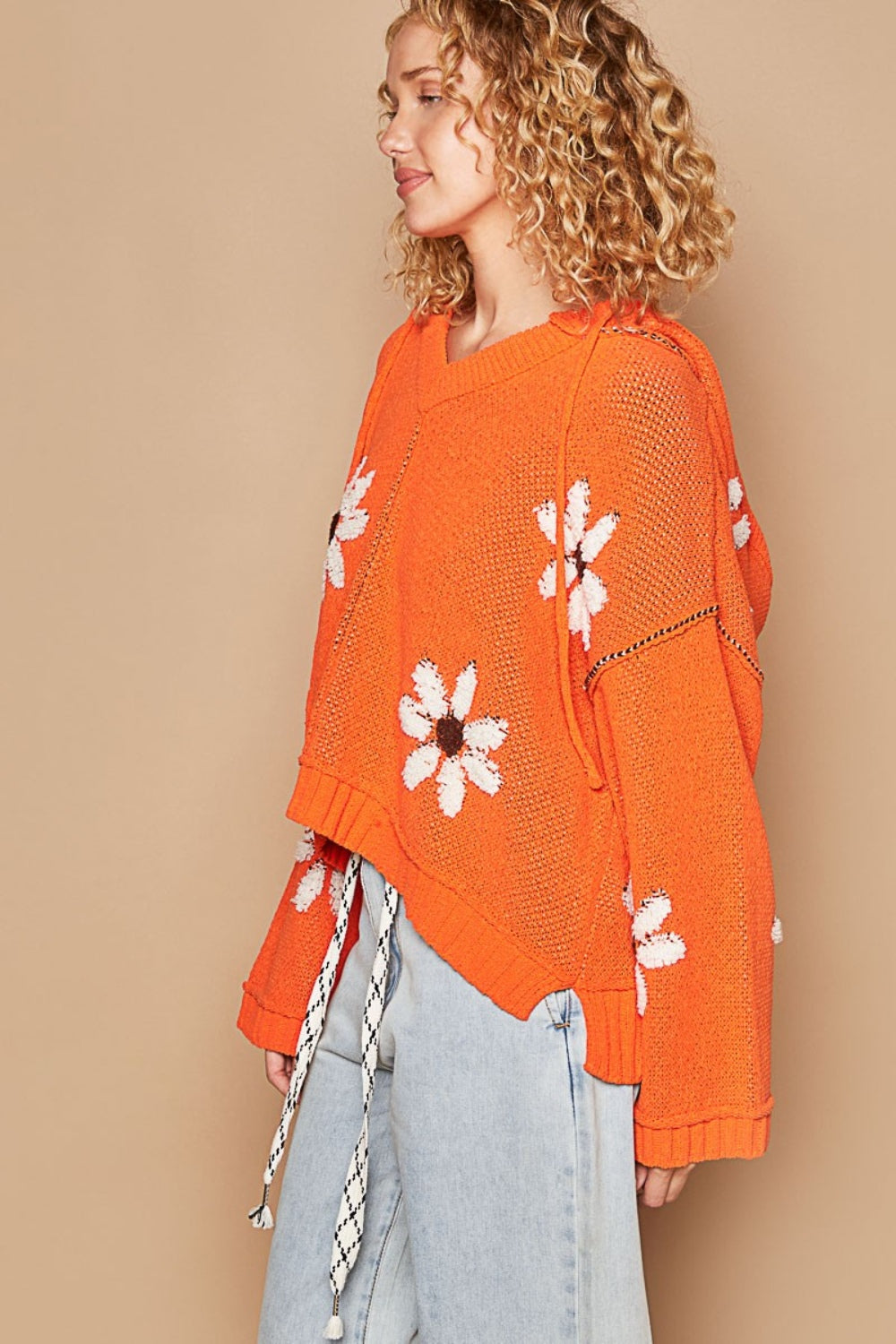 Maxct &POL Floral Pattern Hooded High-Low Sweater