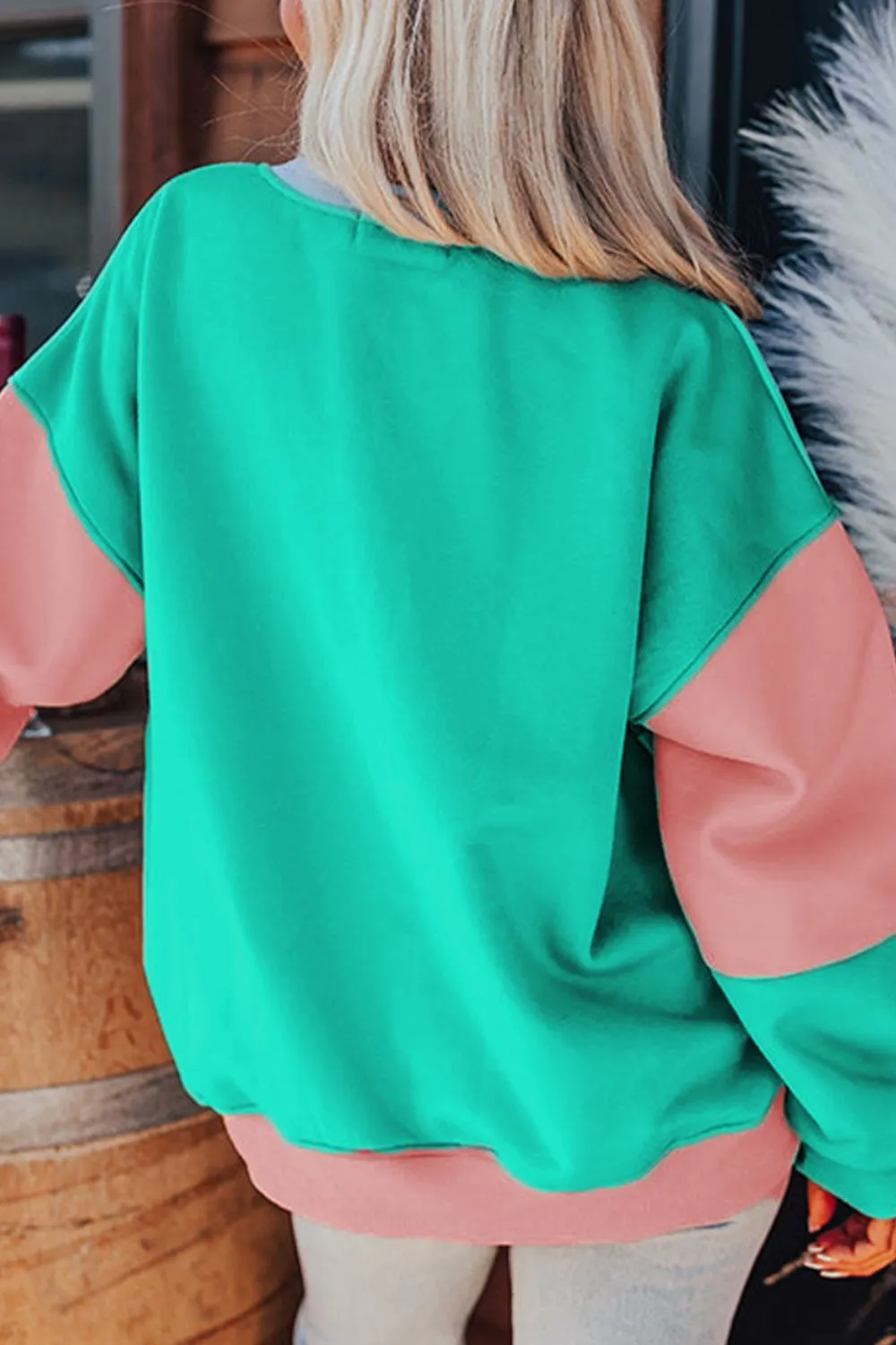 Maxct &Color Block Round Neck Long Sleeve Sweatshirt