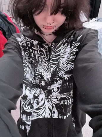 Zipper cardigan hooded European and American style Y2K retro loose version personalized street eagle print women's sweatshirt