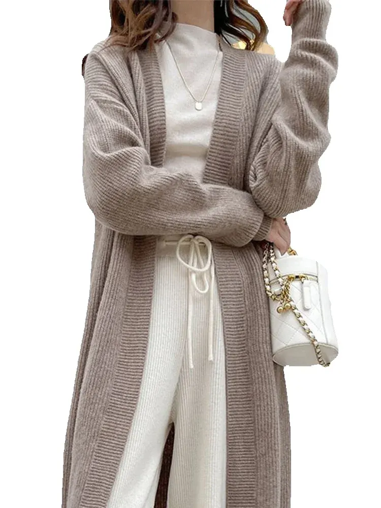 Maxct Casual Knitted Solid Long Cardigan Women Korean Loose Long Open Sweaters Female Autumn Chic Warm Simple Daily Street Tops