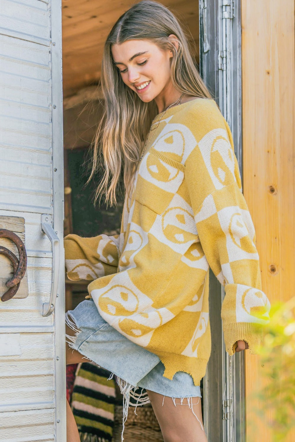 Maxct &And The Why Checkerboard Sweater with Yin Yang Pattern
