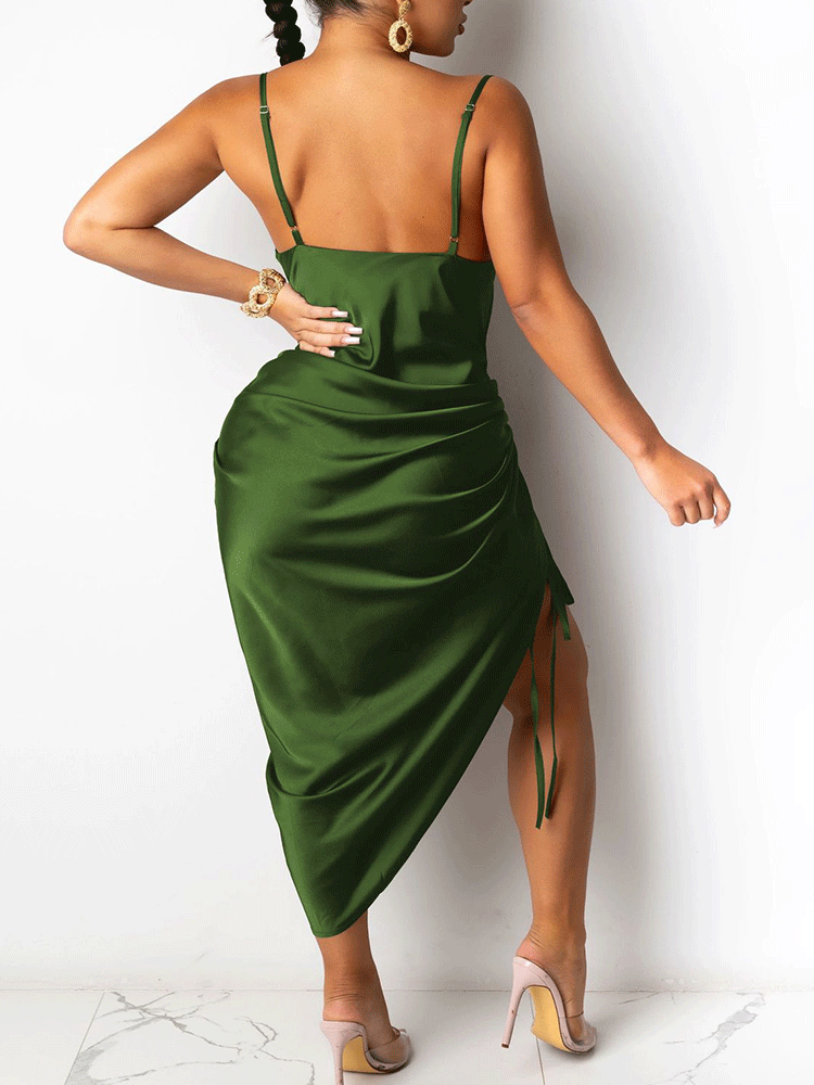 Ruched Spaghetti Strap Midi Dress Maxct