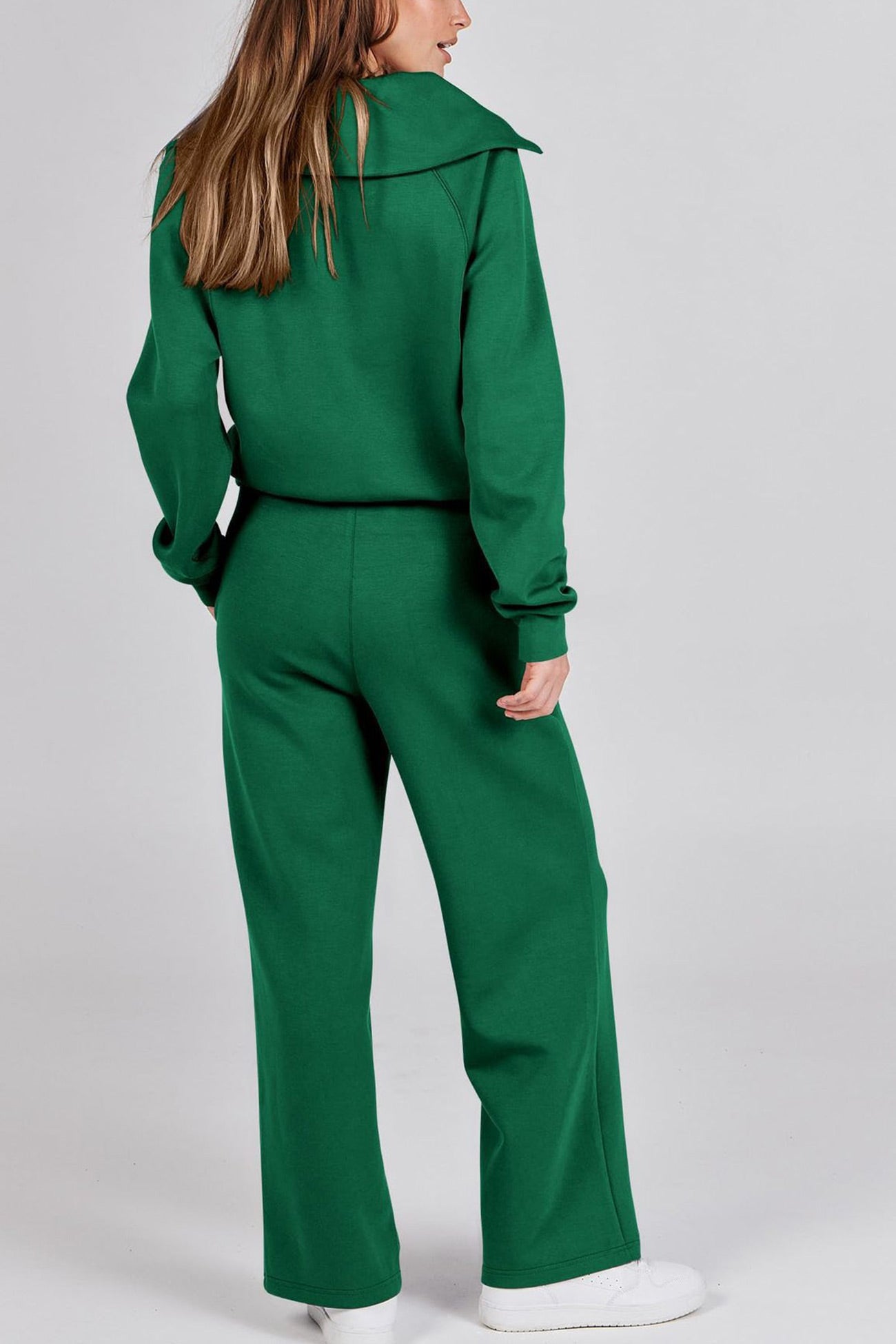 Maxct Lapel Zip-up Sweatshirt Wide Leg Long Pants Set