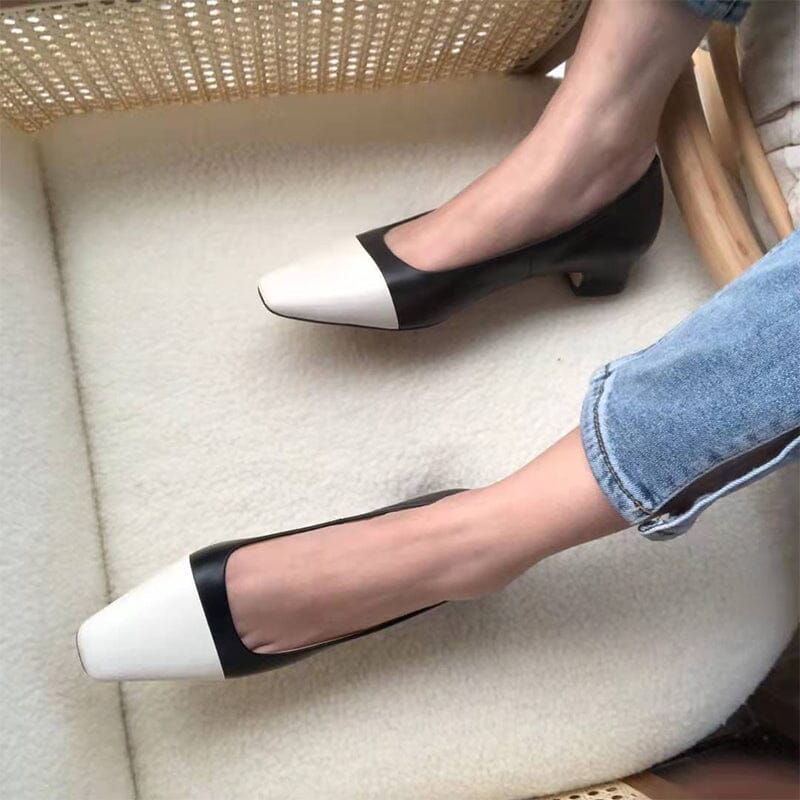 Square Toe Block Heeled Slip-On Pumps Office Shoes Color Blocking Maxct