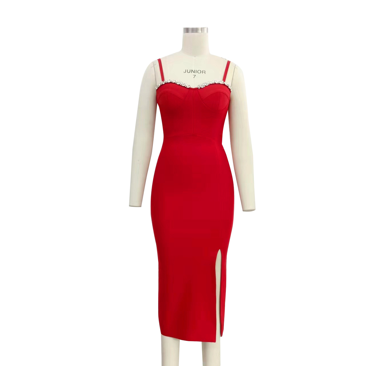 Women's Bandage Thai Strap Rhinestone Split Bandage Dress Sexy Banquet Dress