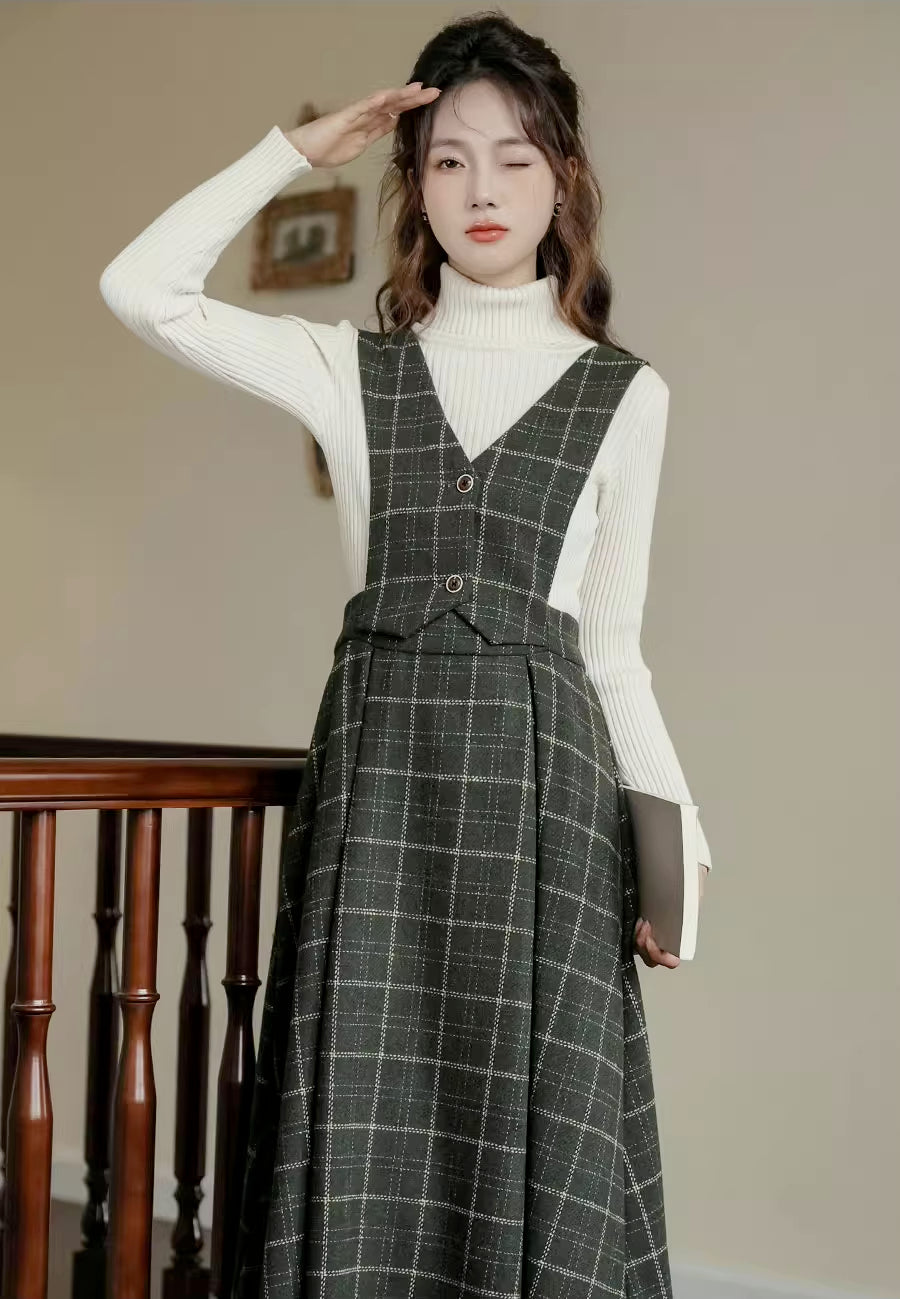 Plaid Vest Pinafore Dress Maxct