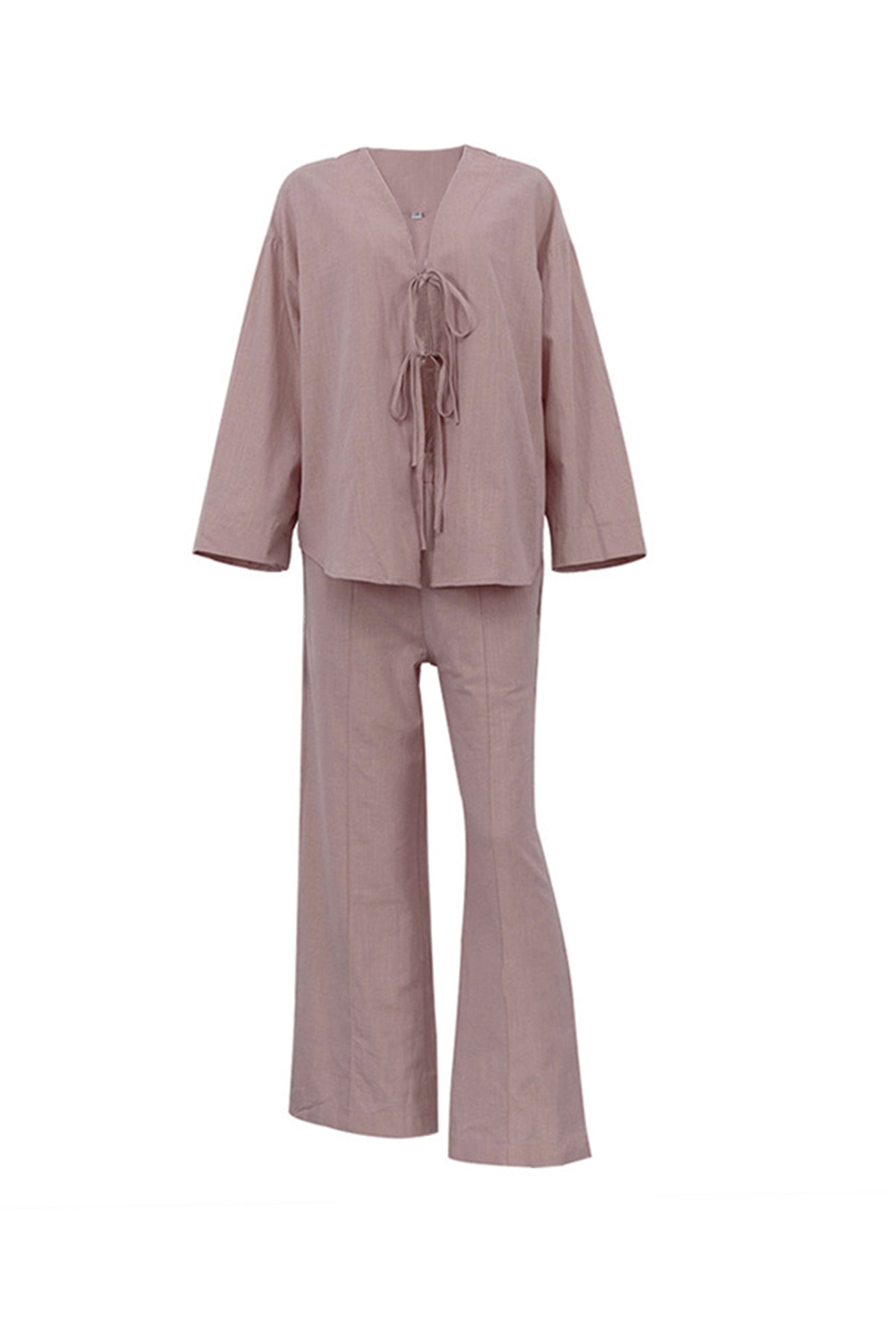 Maxct Tie-front Long Sleeve Shirt Cotton Suits