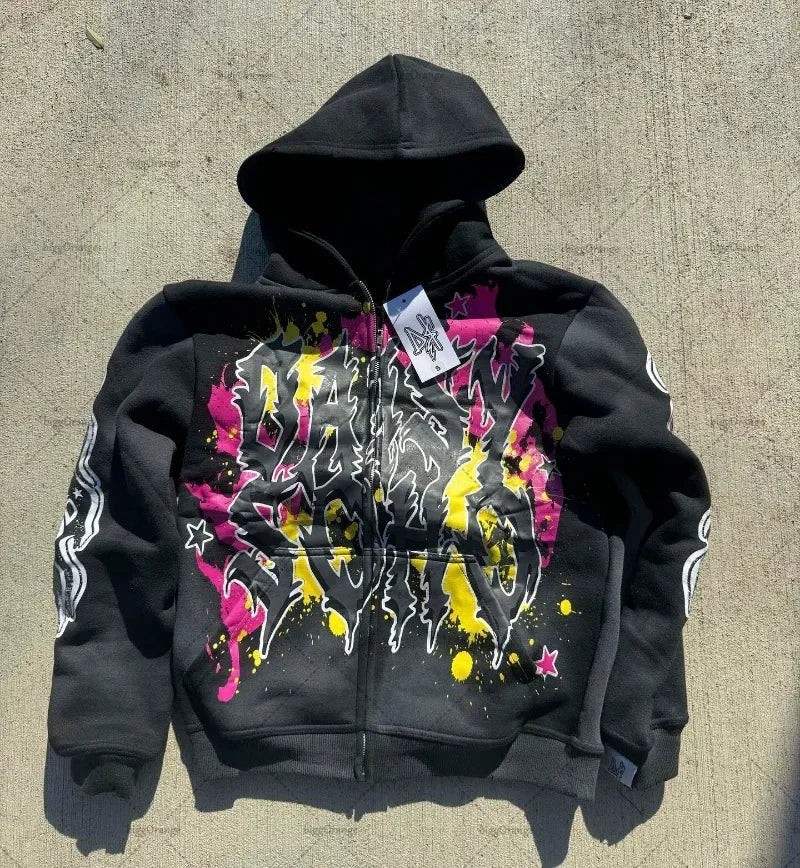 Maxct Fashion Trendy Color Letter Printed Oversize Hoodie Men's Y2K Spring and Autumn Retro Loose Pullover Sweatshirt Women's