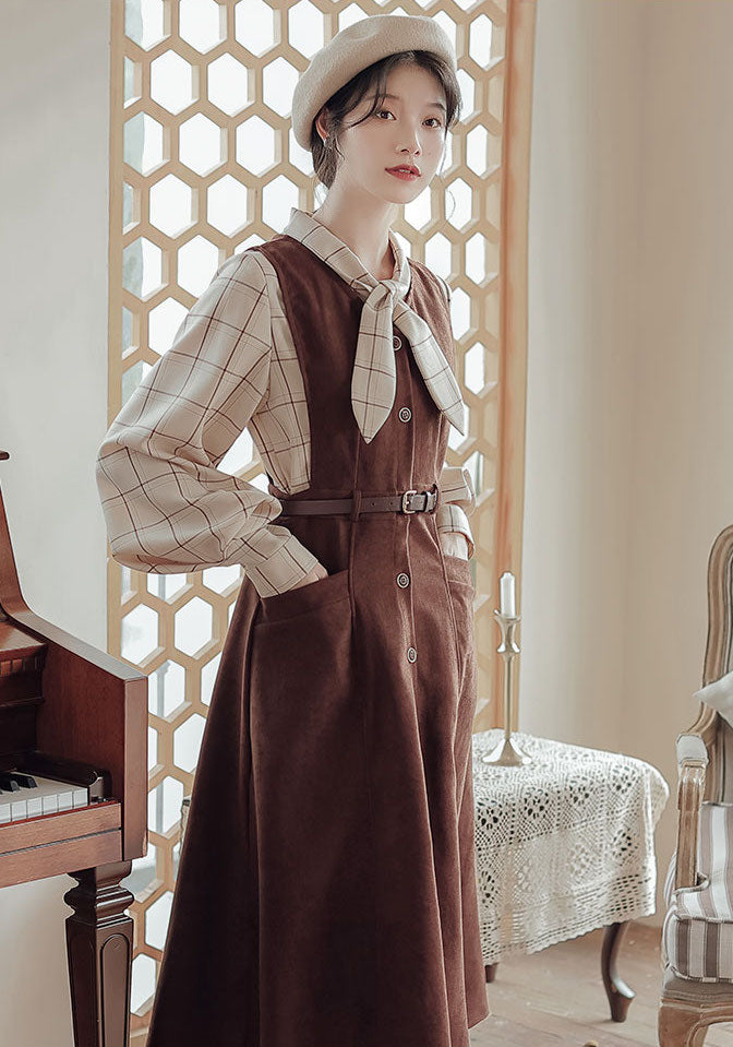 Button Up Suede Pinafore Dress Maxct