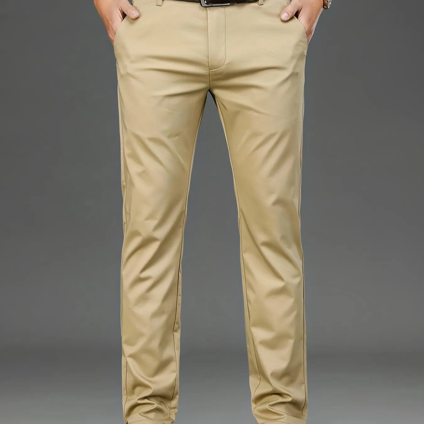Maxct  Classic Design Dress Pants, Men's Formal Solid Color Mid Stretch Dress Pants For Spring Summer Business