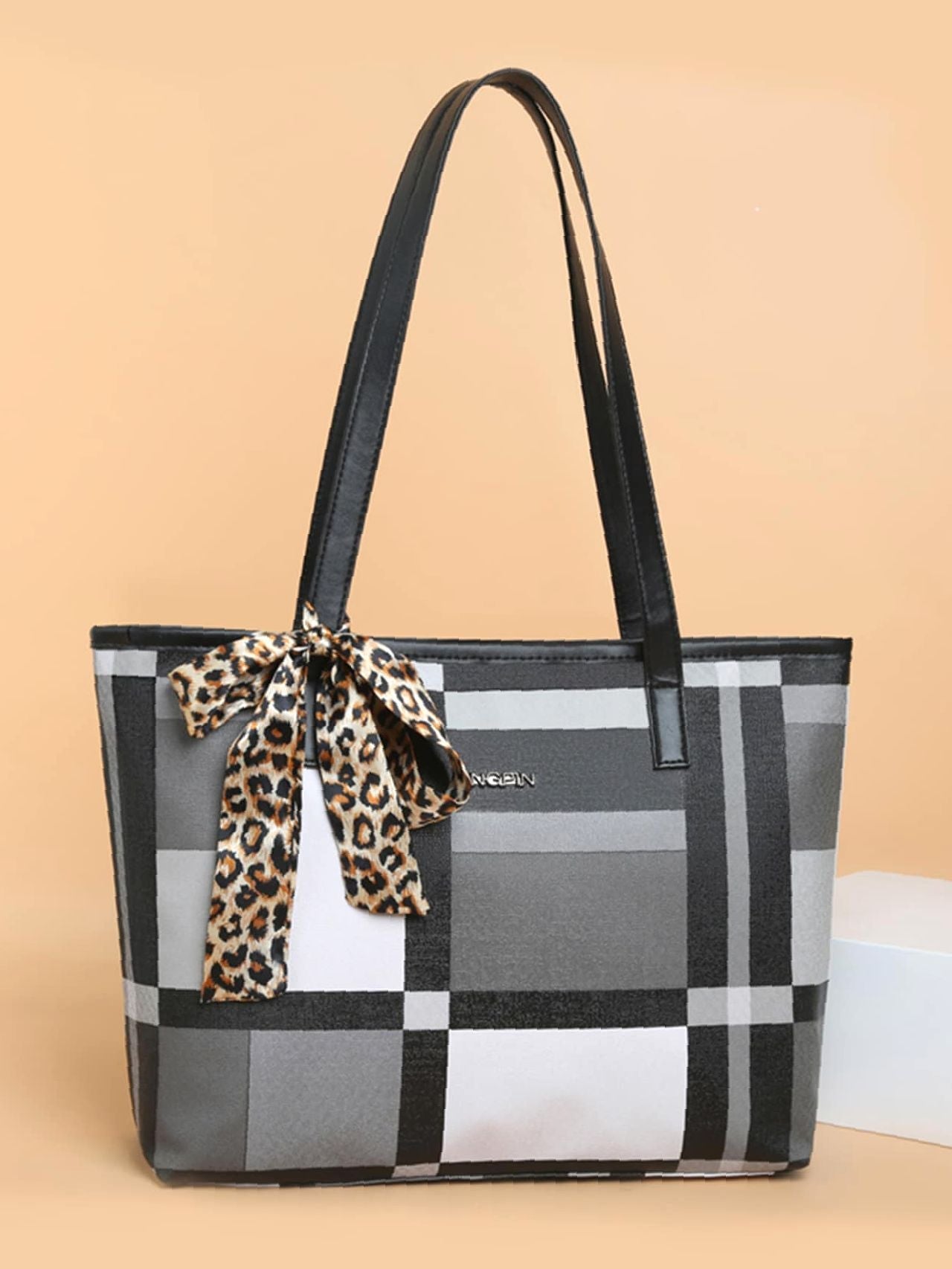 Maxct - Twilly Scarf Decor Geometric Print Tote Bag  - Women Tote Bags