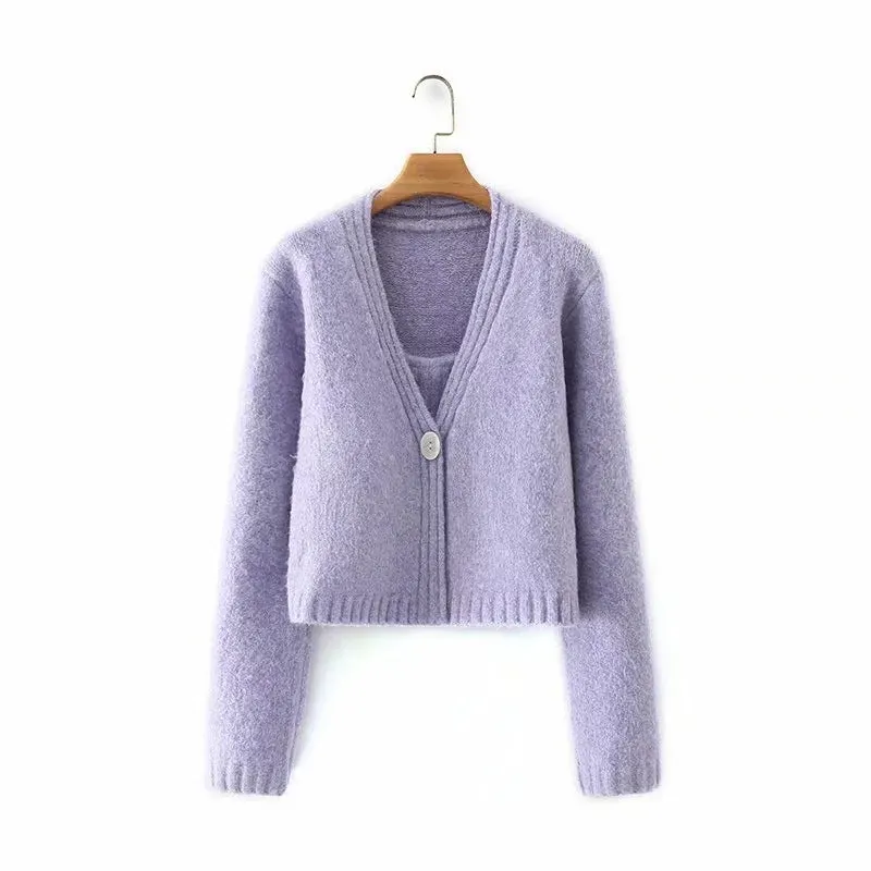 Maxct Knitted Purple Sling V-neck Cardigan