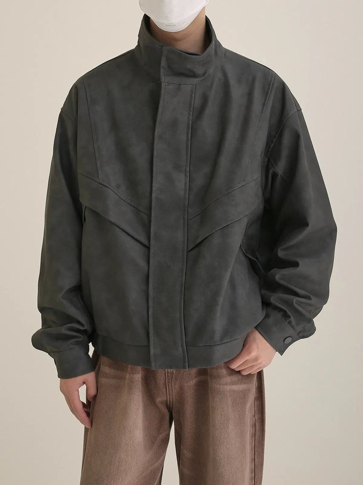 Maxct Distressed Stand Collar Leather Jacket