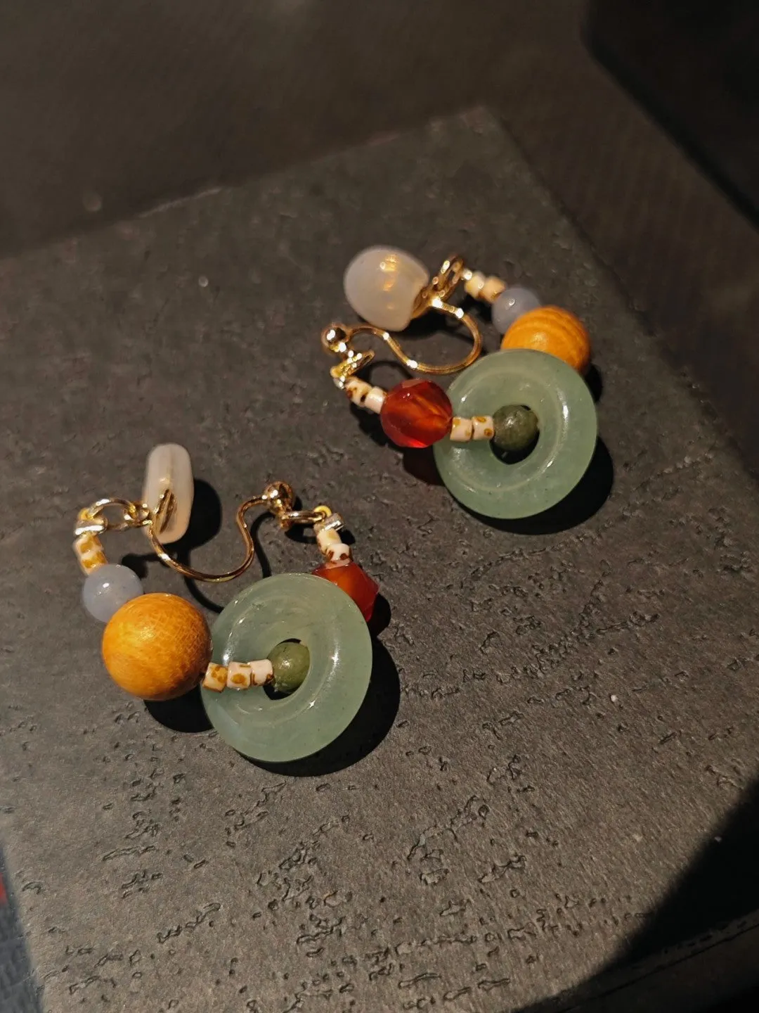 「Chinoiserie」Natural Jade Hoop Earrings