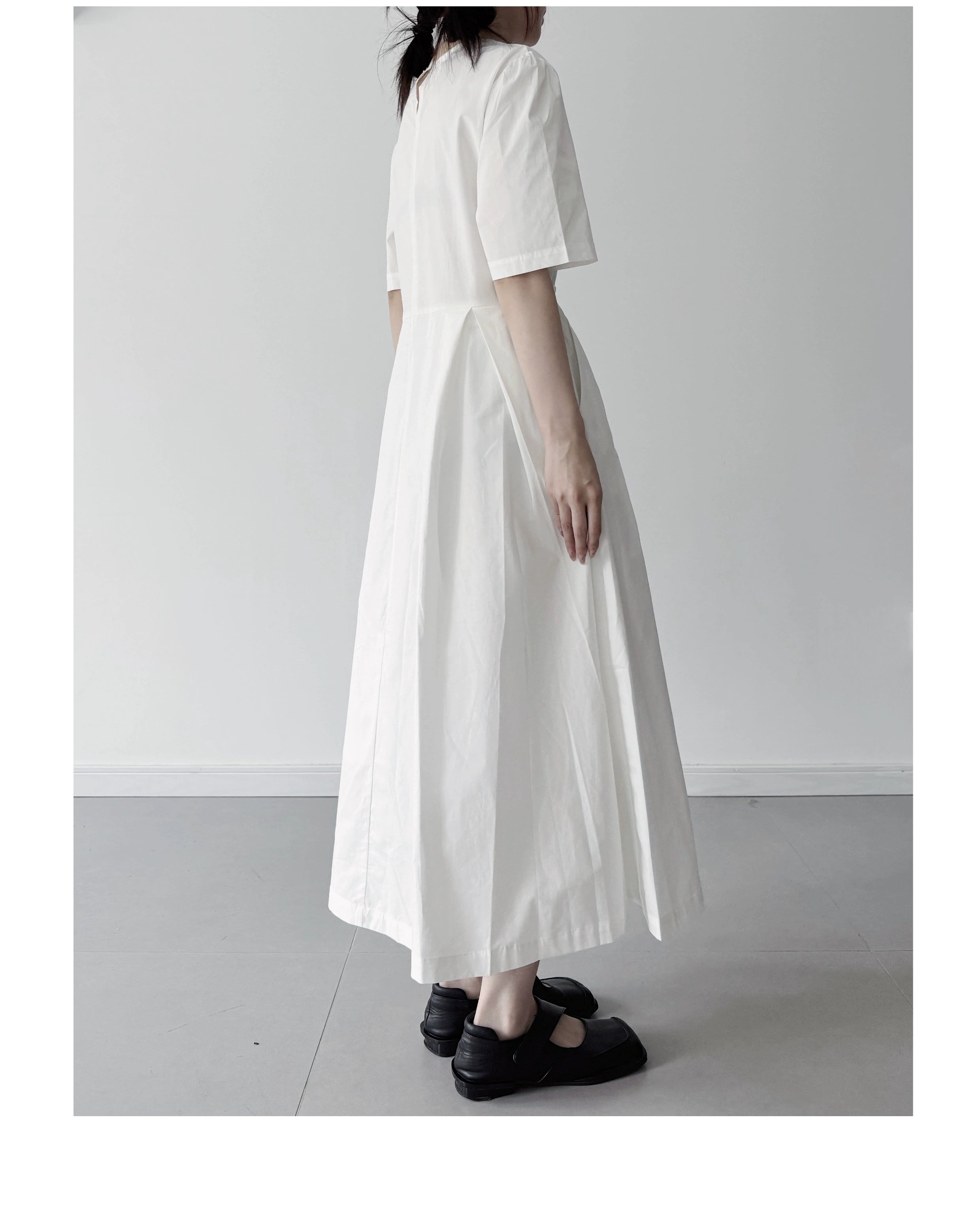 Maxct Fashionable Cotton Casual Round Neck Lace Up Dress