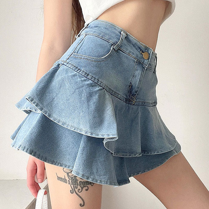 Y2K Denim Ruffled Skirt Maxct