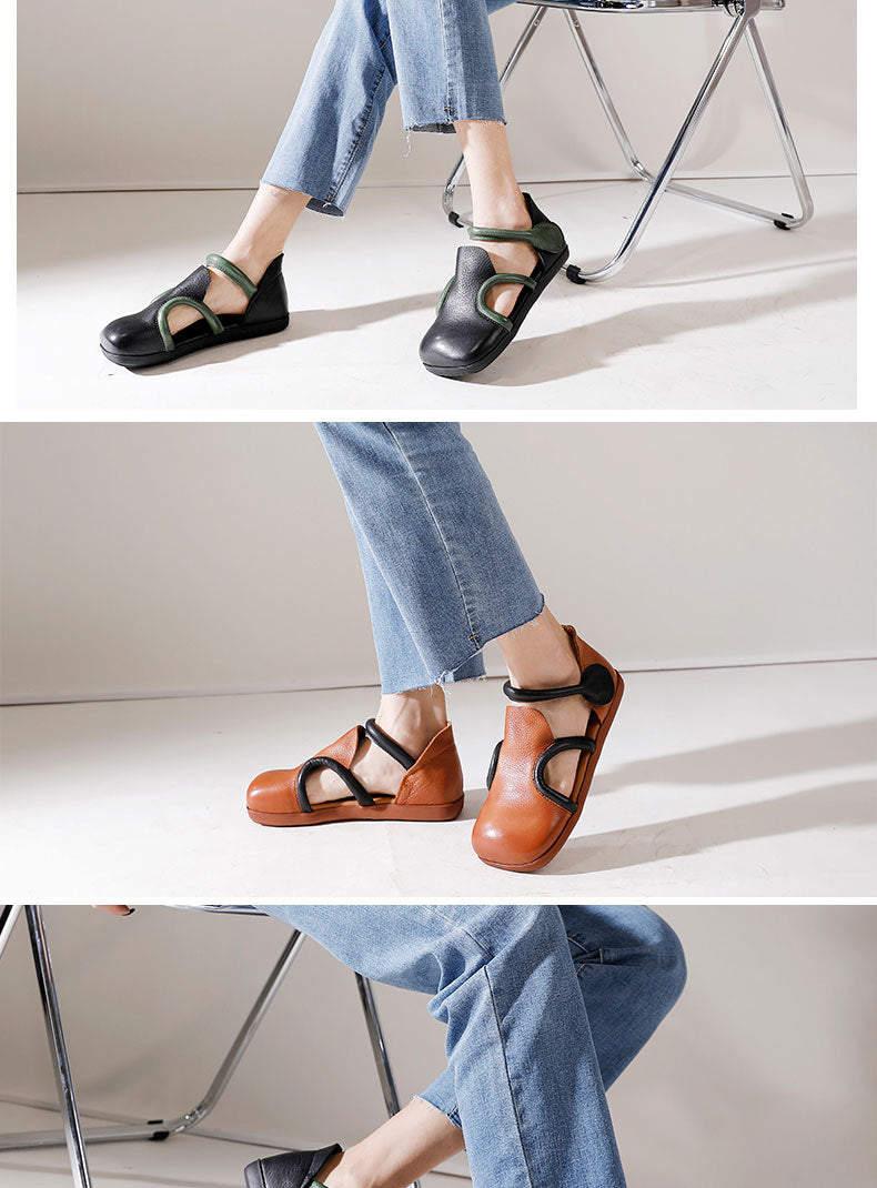 Vintage Niche Leather Flat Sandals Maxct