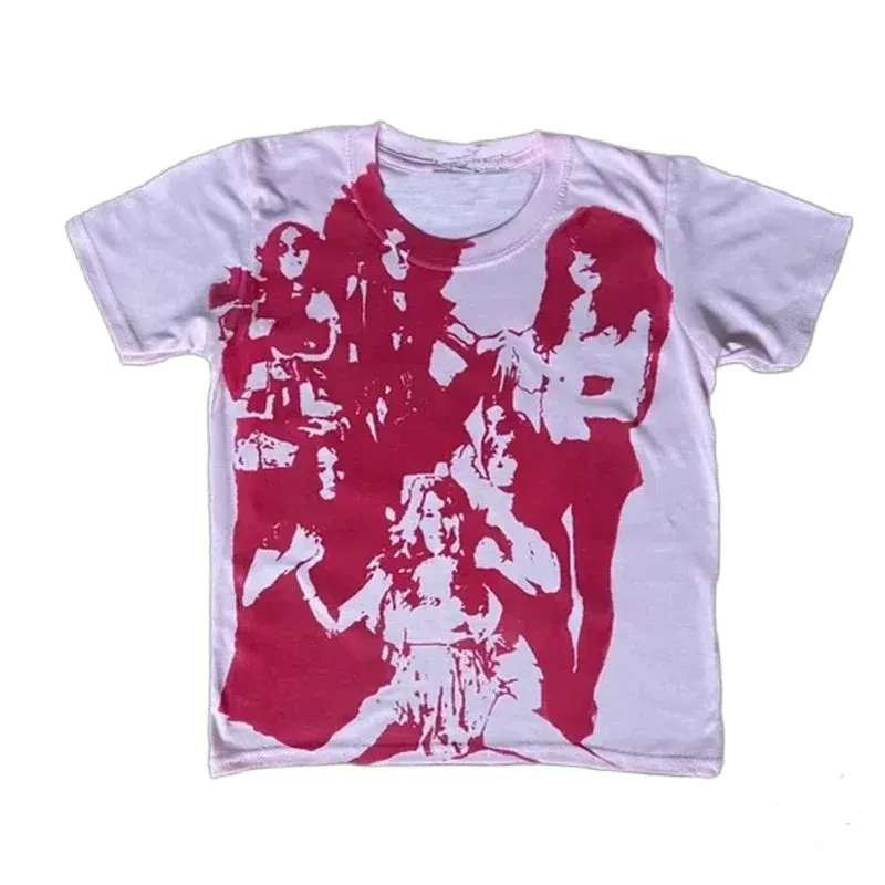 Maxct 90s Vintage Portrait Graphic Print T-shirt Harajuku Crop Top Y2K Aesthetic Summer Slim Fit Tees Tops Women Streetwear Gothic