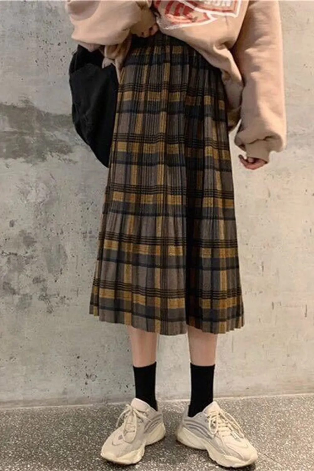 High Waist Retro Wool Pleated Skirts Maxct