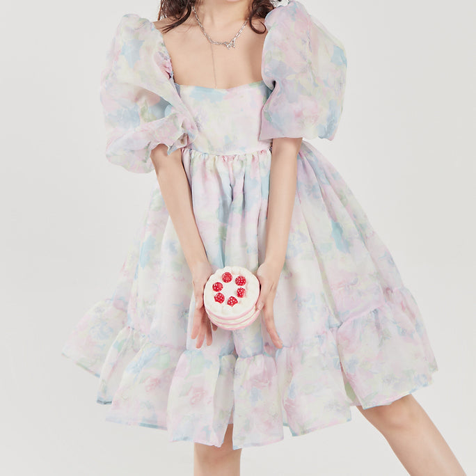 Watercolor Floral Puff Dress Maxct