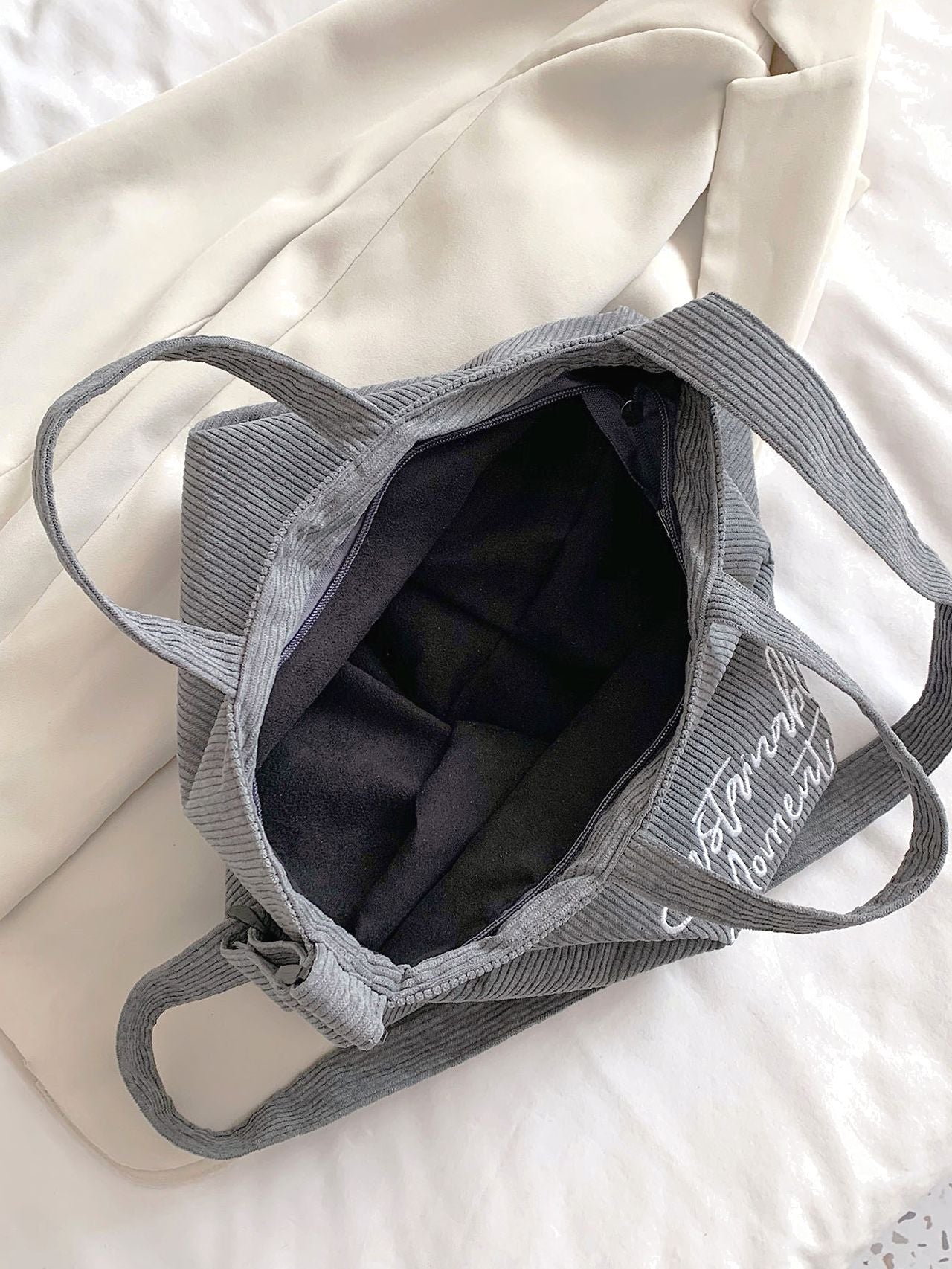 Maxct - Corduroy Letter Graphic Top Handle Bag  - Women Tote Bags