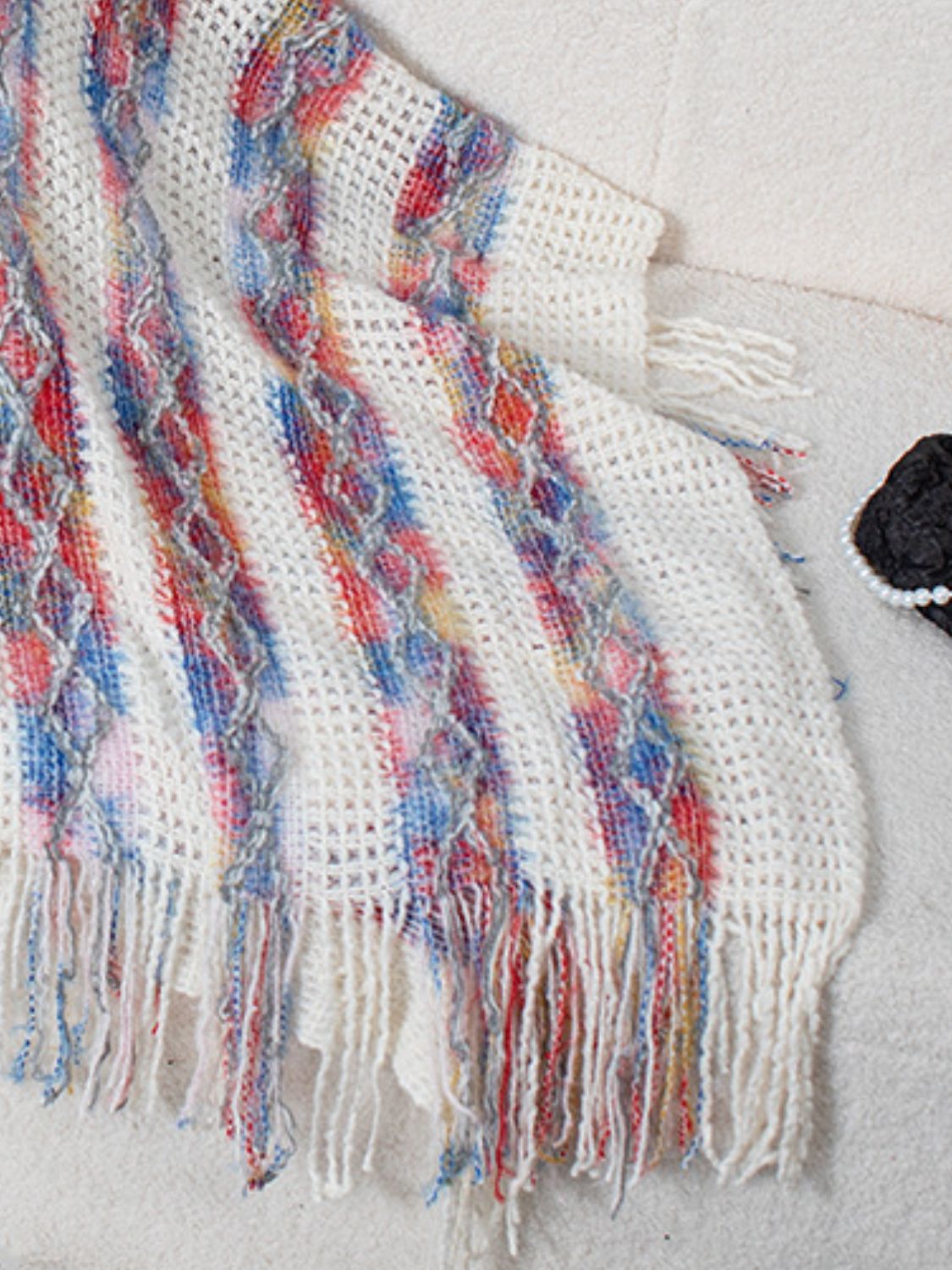Maxct &Fringe Contrast Hooded Poncho