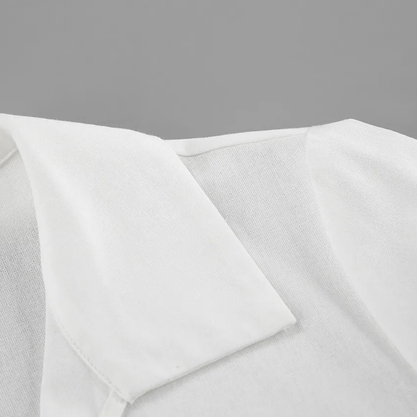 Hollow Out Lace Up White Cotton Linen Shirt Women's Long Sleeve Loose Casual Sexy Lapel Cardigan Top Female Summer new