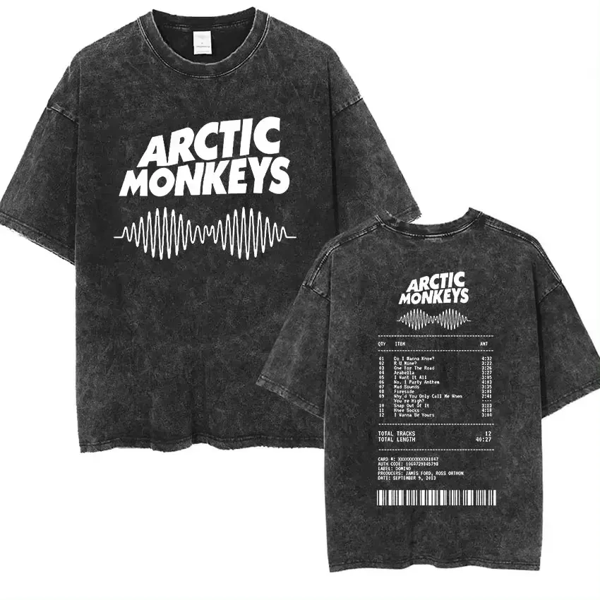 Maxct Retro Rock Arctic Monkeys Music Album Graphic T-Shrit Men's Vintage Washed Oversized Short Sleeve T Shirt Y2k Hip Hop Streetwear