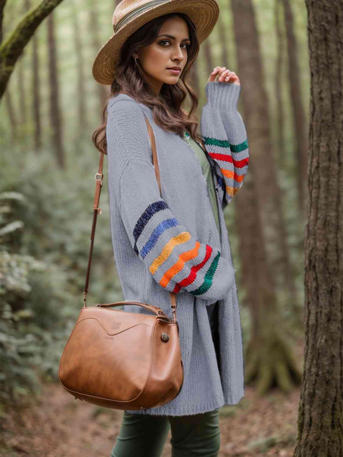 Maxct &Striped Open Front Long Sleeve Cardigan