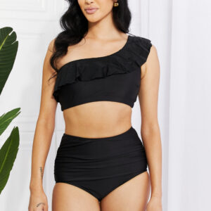 Maxct &Marina West Swim Seaside Romance Ruffle One-Shoulder Bikini in Black