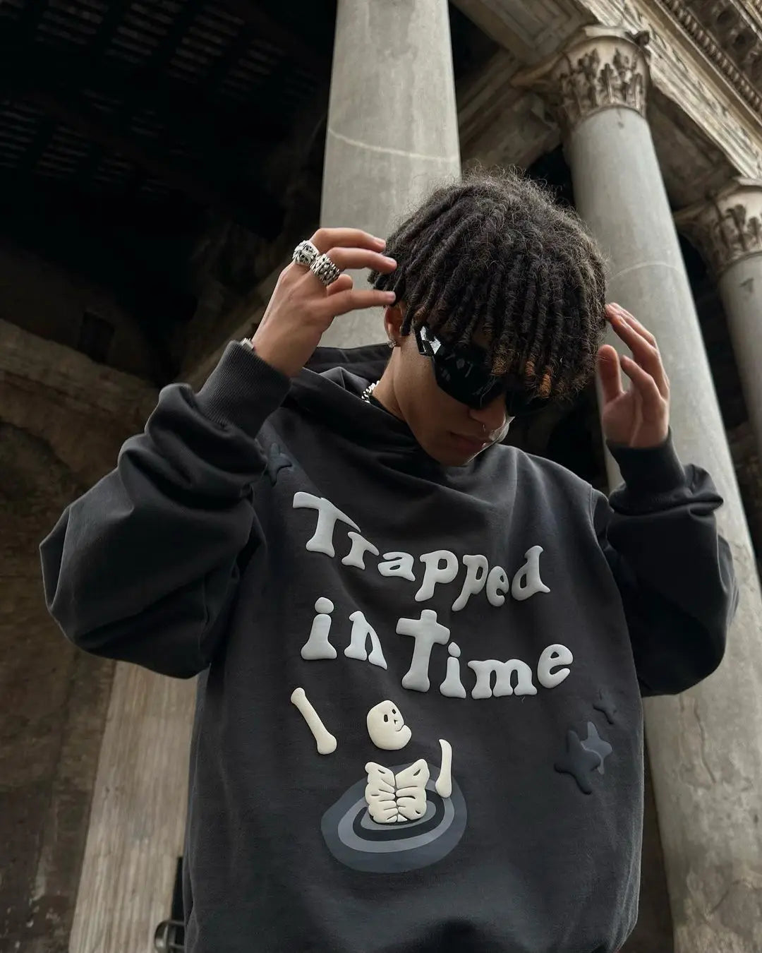 Maxct 90s Streetwear Broken Hearts Lookbook 3D Letter Foaming Print Hoodies Fashion Retro Trendy Brand Loose Pullover Y2k Sweatshirt Men Clothing