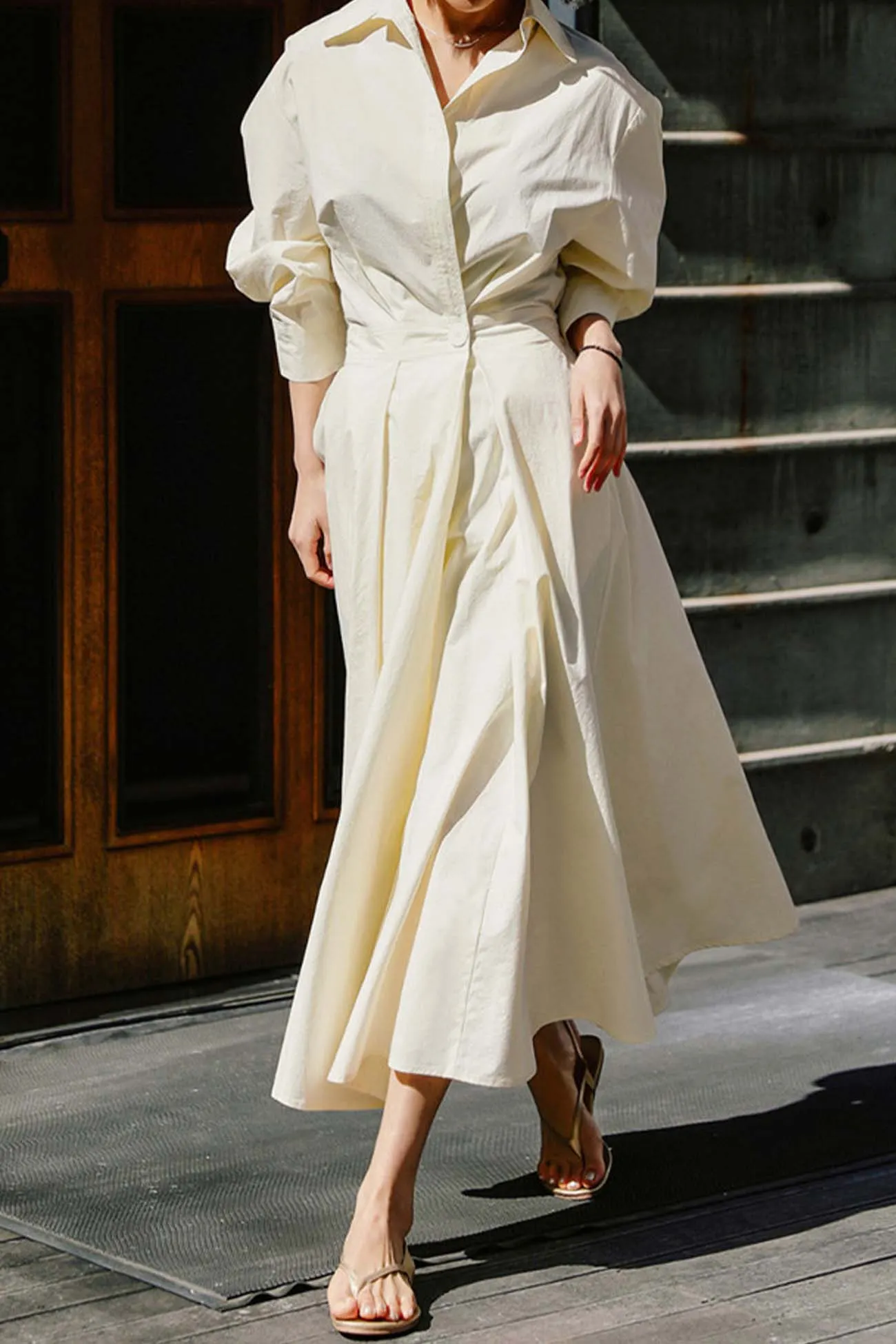 Maxct Cotton Long Sleeve A-Line Shirt Midi Dress