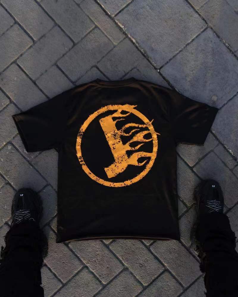 American Gothic quirky letter print oversized T-shirt men's fashion retro loose versatile Harajuku short-sleeved couple style