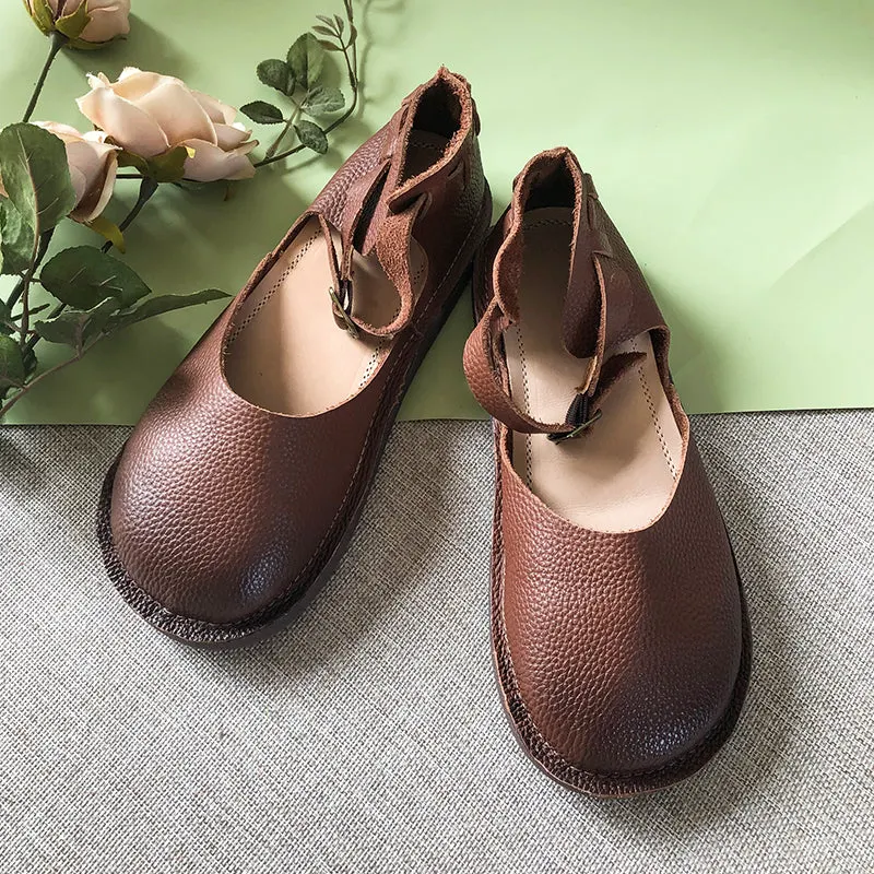 Middle English Handmade Flat Mary Jane Round Toe Retro Sandals Maxct