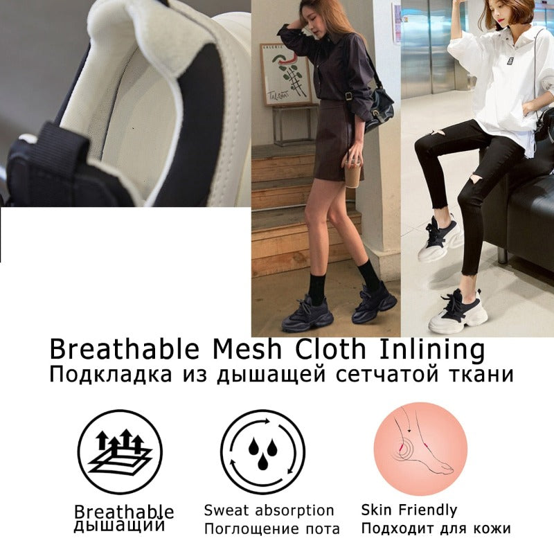 Women's  8cm Leather Air Mesh Platform Sneakers Maxct