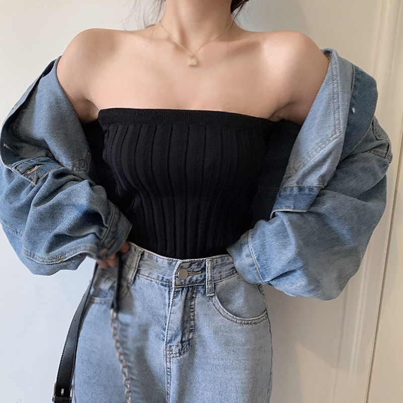 Maxct Tube Top For Women Short Sleeveless Vest Summer Solid Color Tops