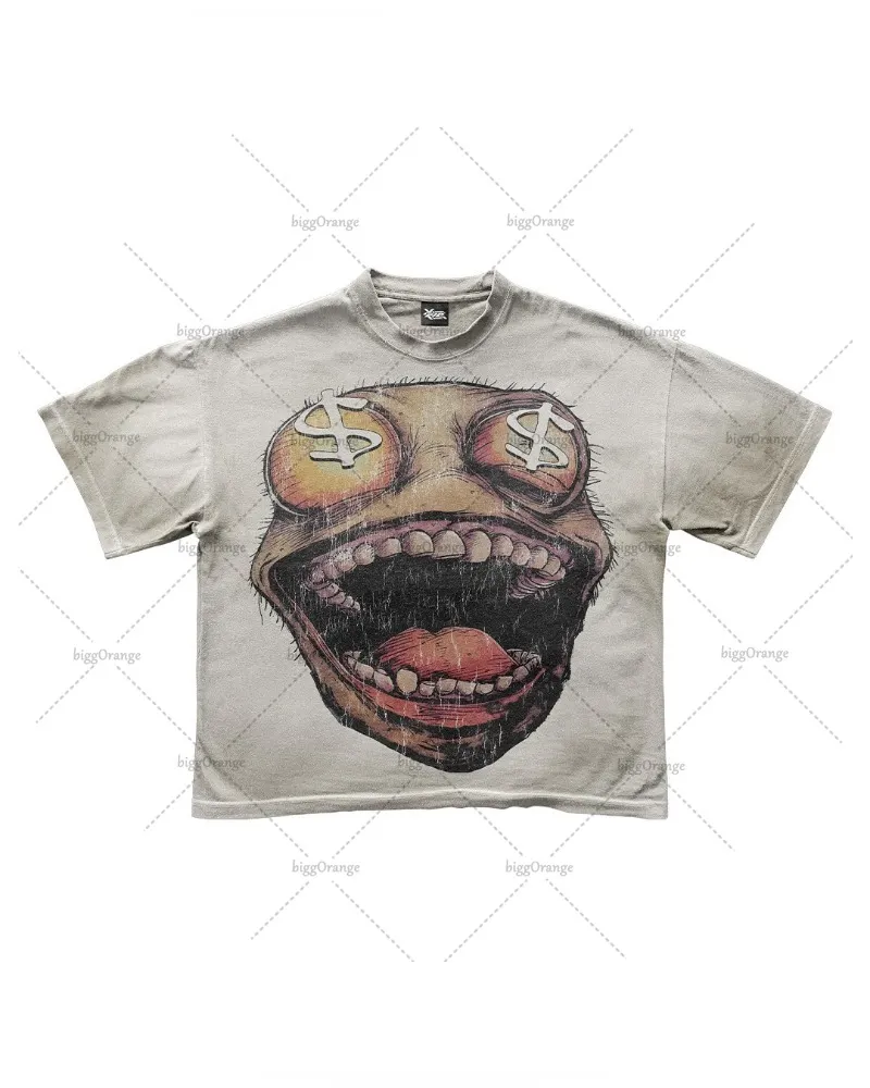 New Gothic American Retro Oversized T-shirt Men Y2k Cartoon Print Short-sleeved Men Spoof Punk Street Casual Loose Top Women