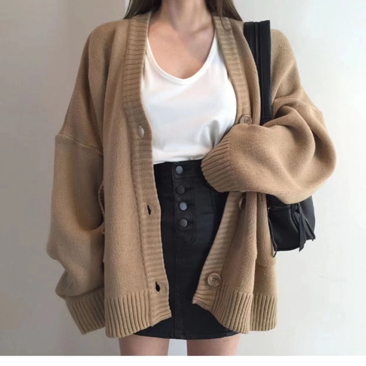 Maxct Solid Color Oversized Casual Knitted Cardigan