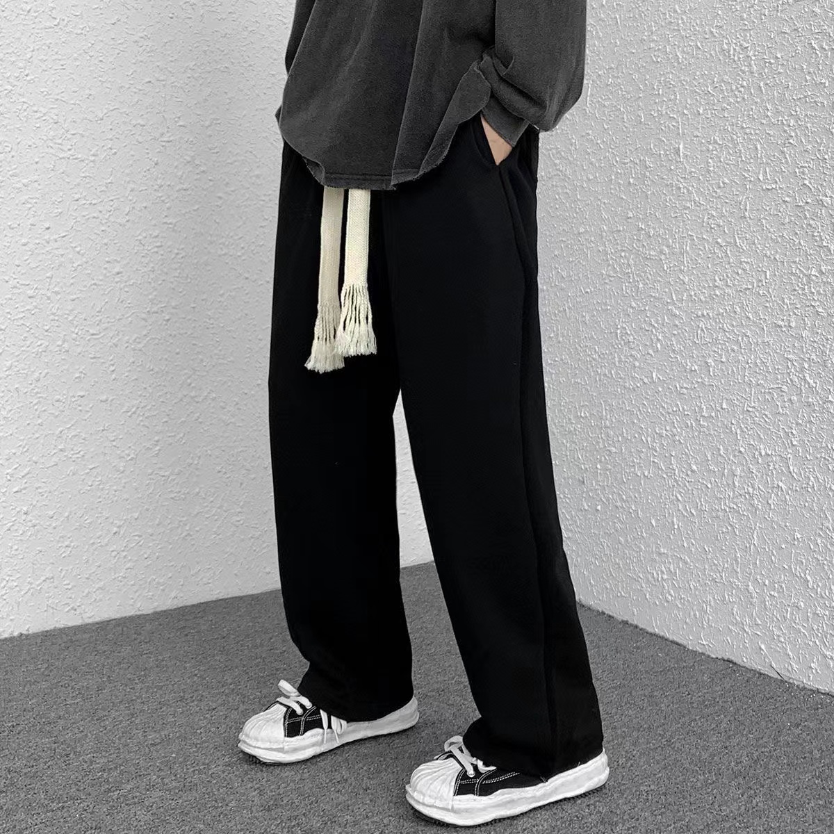 Men's Waist Drawstring Straight Leg Pants, Autumn And Winter Sports Pants For Leisure Activities