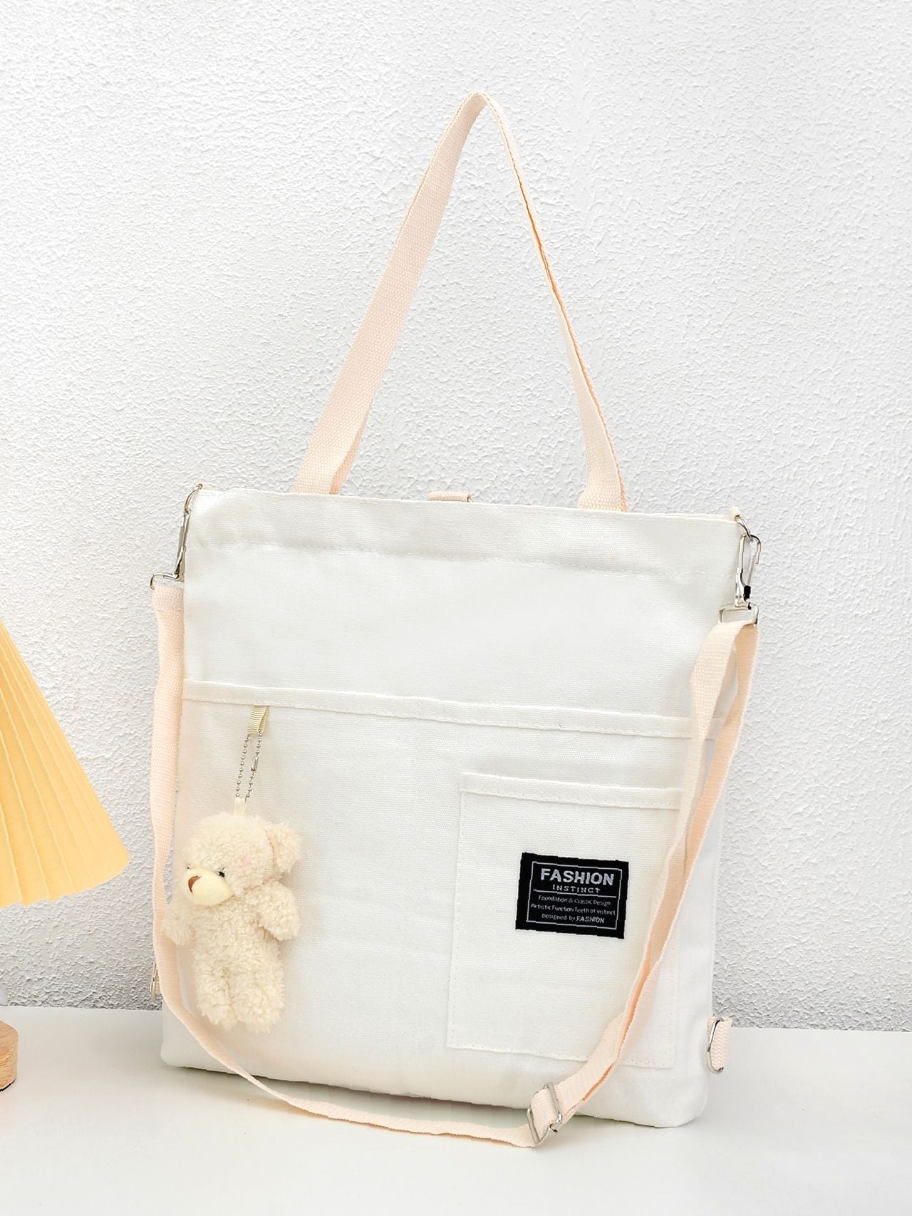 Maxct - Letter Graphic Shopper Bag with Bag Charm  - Women Tote Bags