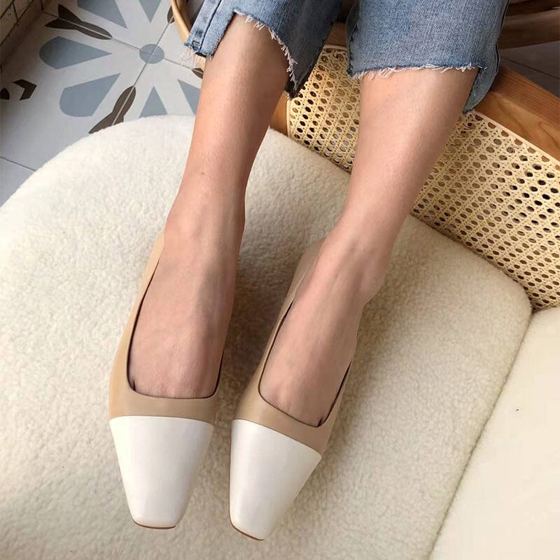 Square Toe Block Heeled Slip-On Pumps Office Shoes Color Blocking Maxct