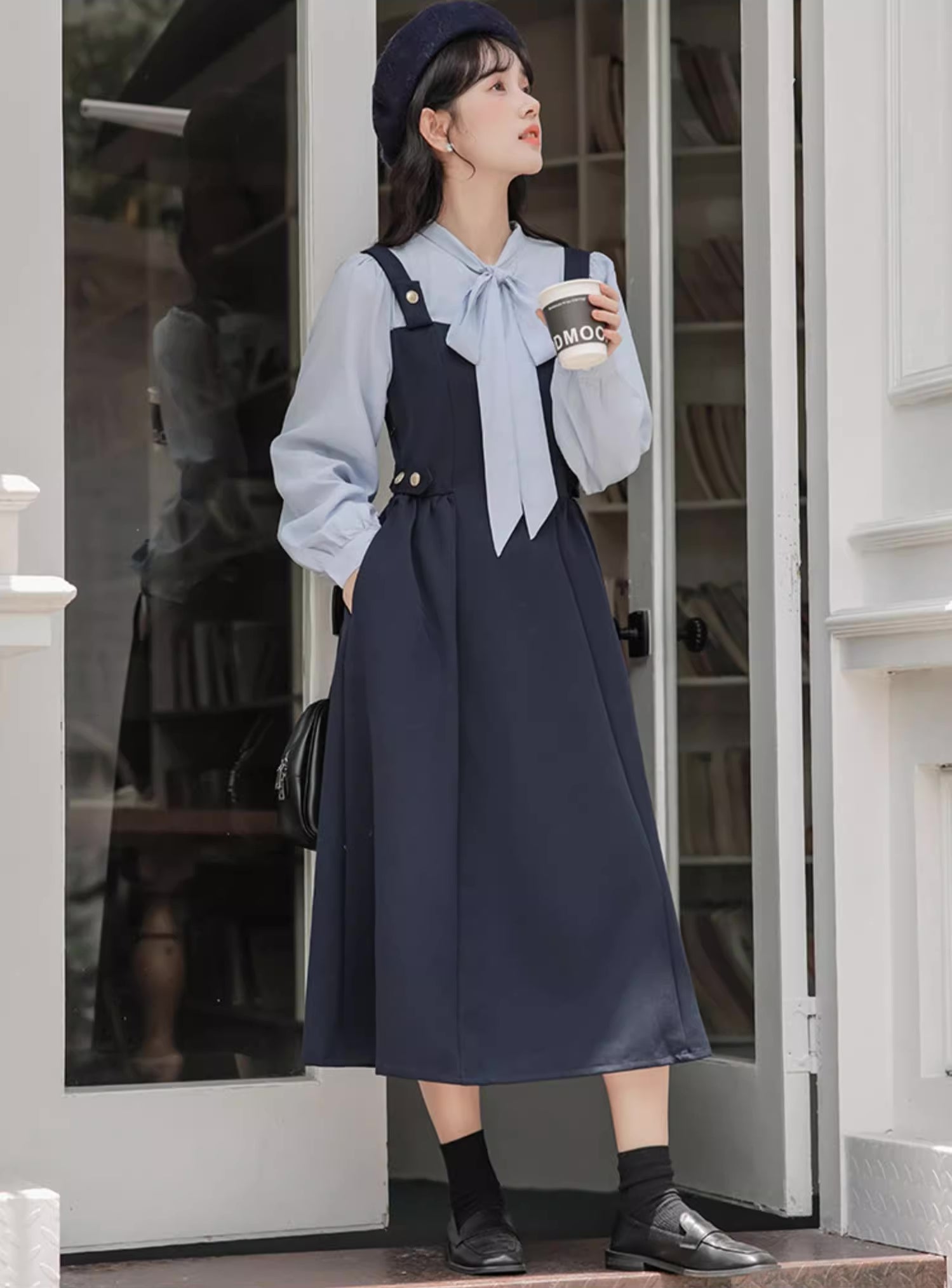 Tie Neck Twofer Midi Dress Maxct